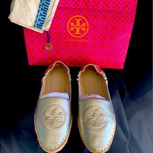 Gold “Darien” Metallic Espadrille Loafer Flats